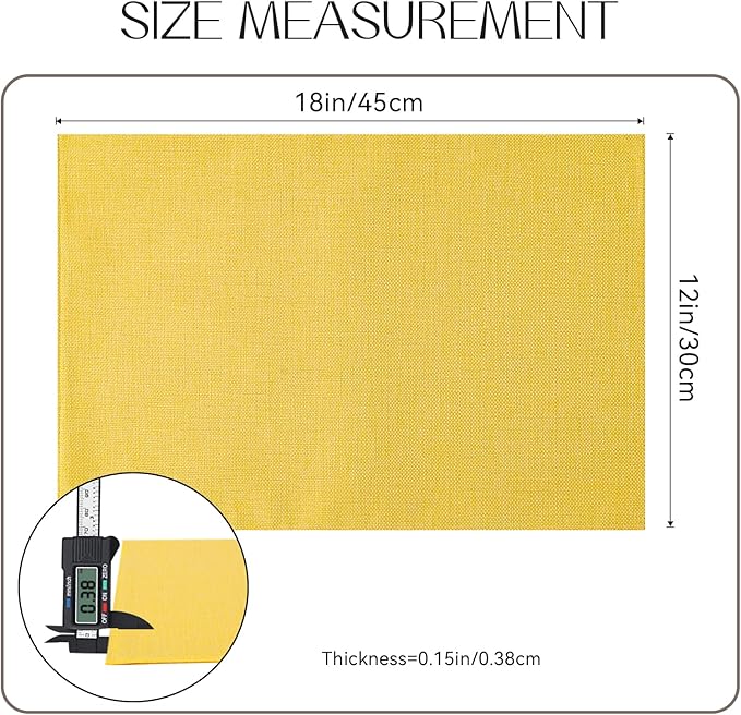 Romanstile Cloth Placemats Set of 8-12 x 18 Inch, Heat Resistant Double Layered Thickened Burlap Place Mats, Washable Faux Linen Farmhouse Table Mats for Kitchen/Dining/Party/Outdoor, Yellow