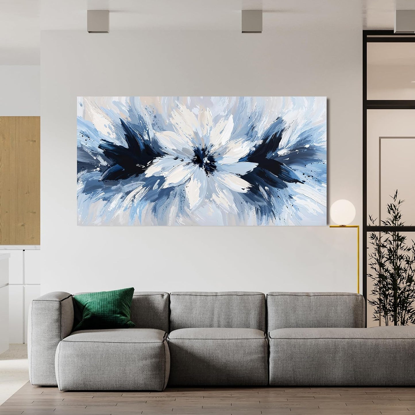 Canvas Wall Art Decor Wall Art Pictures For Living Room White Flower Wall Art Prints Modern Blue Wall Art Decorations 20" X 40" Abstract Canvas Art Wall Decor Artwork for Walls Bedroom Office Decor