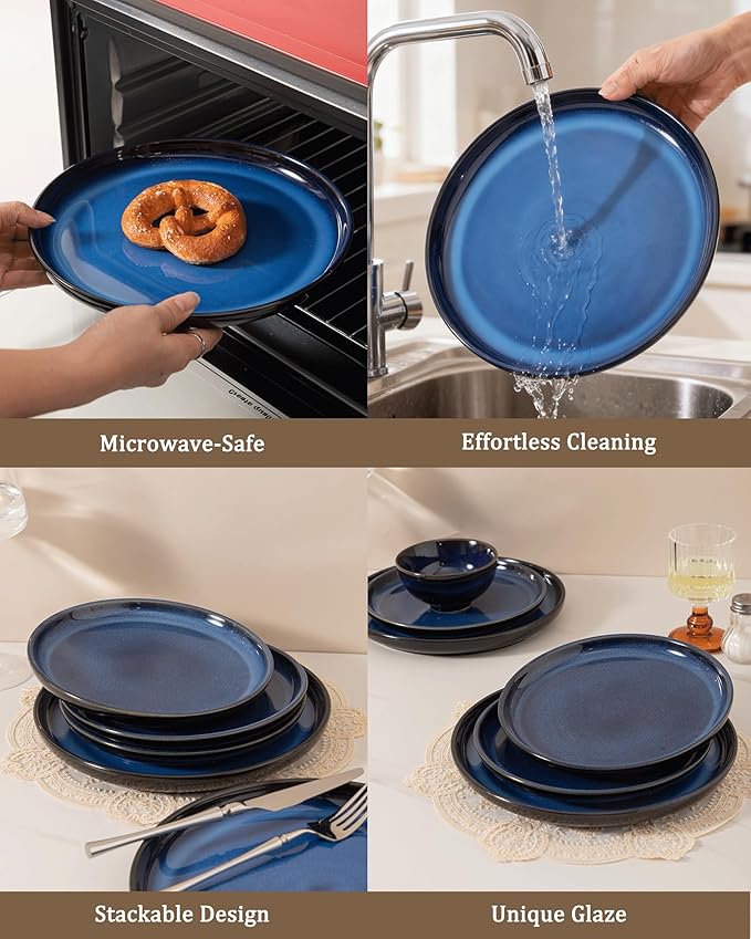 Dinnerware sets plates and bowls sets modern plates stoneware dinnerware set Plates and Bowls Set for 4, 12 Pieces Dishes,Microwave and Dishwasher Safe Tableware (style - 3, 4 - Set (12pcs))