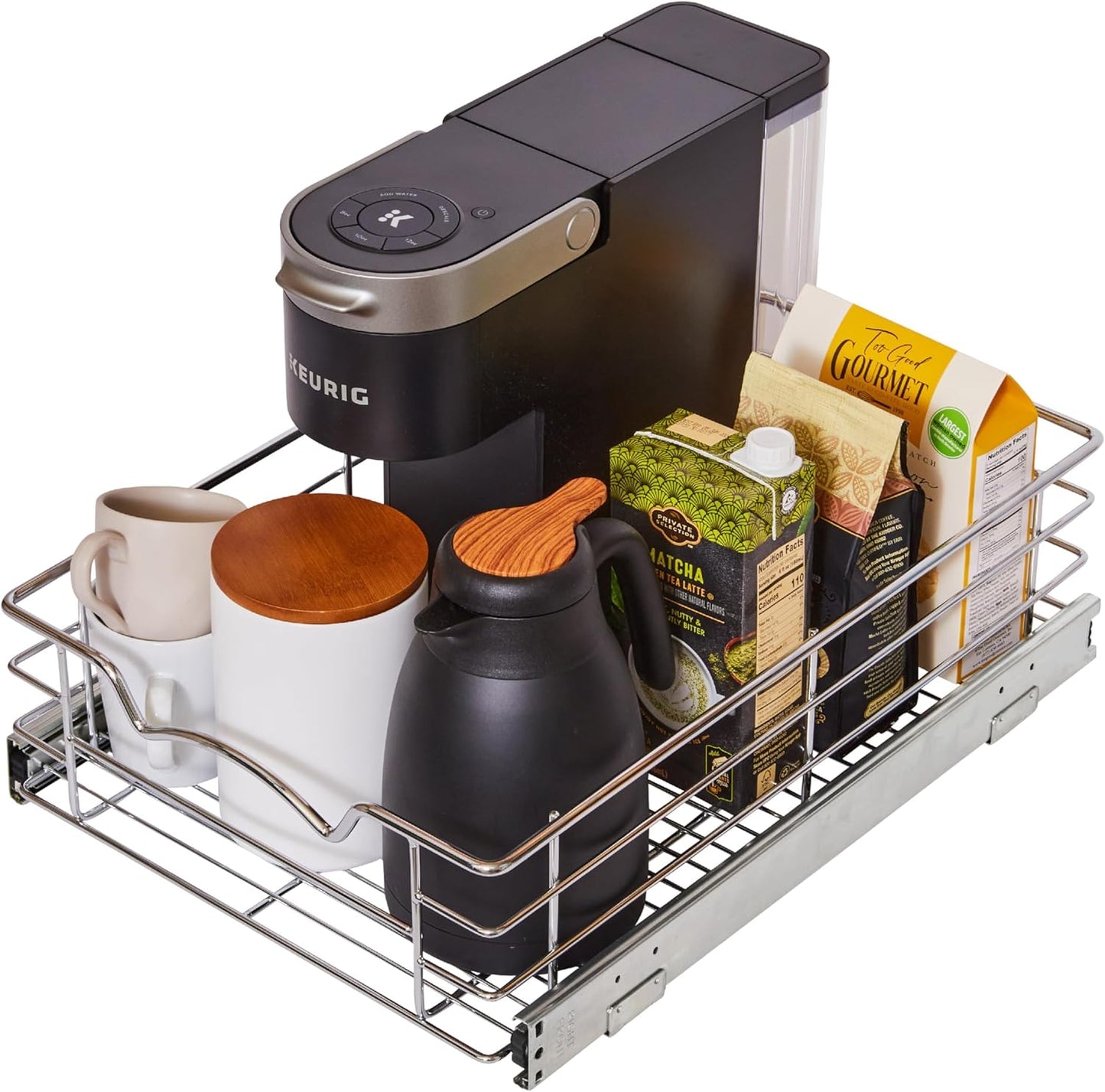 HOLDN’ STORAGE Heavy-Duty Premium Collection Pull Out Cabinet Organizer, Cabinet Drawer Slide Outs, Lifetime Limited Warranty - Basket Size 14" W x 21" D x 5" H, Anti-Rust Chrome Finish