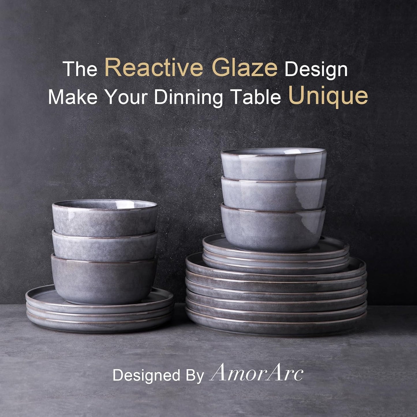 AmorArc Stoneware Dinnerware Sets,Round Reactive Glaze Ceramic Plates and Bowls Set,Highly Chip and Crack Resistant | Dishwasher & Microwave Safe Dishes,Service for 4 (12pc)