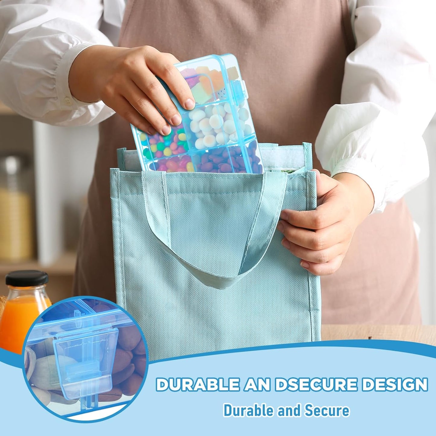 Thyle 1 Pcs Snack Box Container 8 Compartments Snack Containers Reusable Transparent Lunch Box Organizer Small Plastic Food Storage with Lids for Meal Prep School Work Travel (Blue)