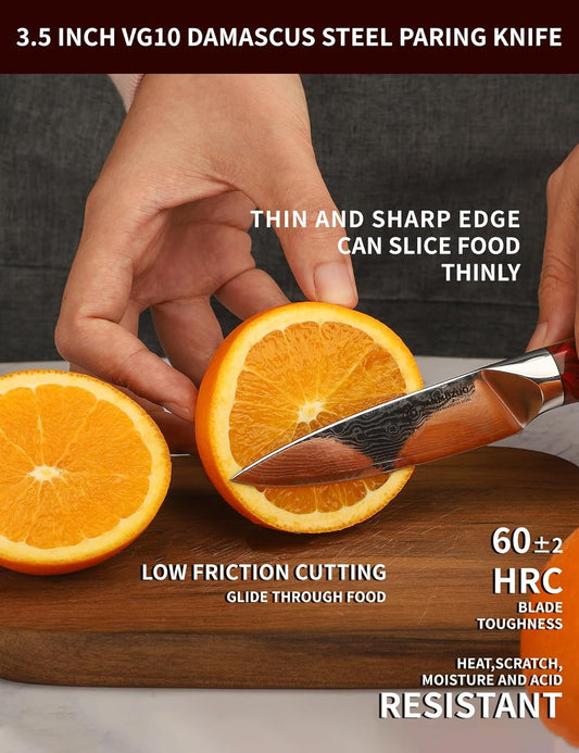 3.5 Inch Paring Knife - Kitchen Fruit Vegetable Knife Damascus Steel & Resin Handle - Xuan Series (Jade Green)