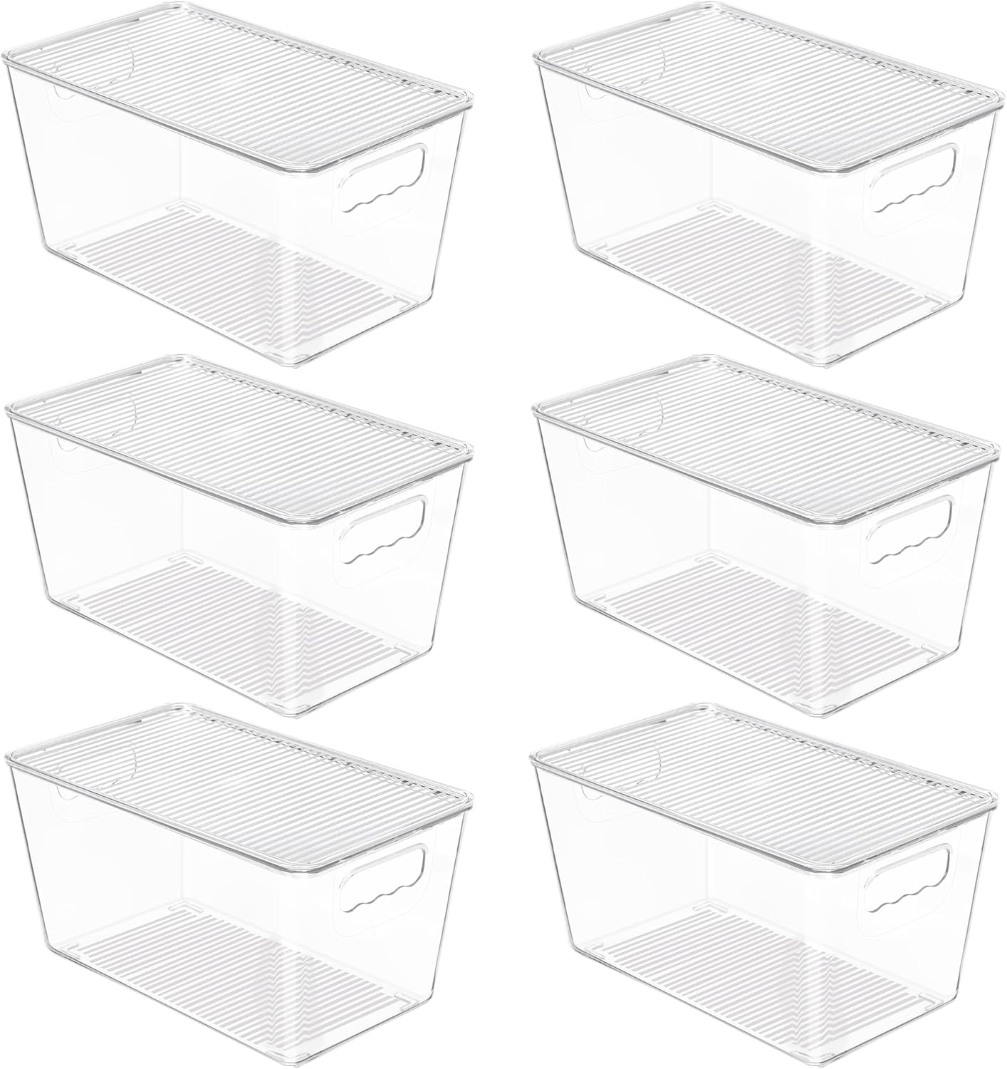 Vtopmart 6 Pack Clear Stackable Storage Bins with Lids, Medium Plastic Containers with Handle for Pantry Organizer and Storage,Perfect for Kitchen,Fridge,Cabinet, Closet,Bathroom Organization