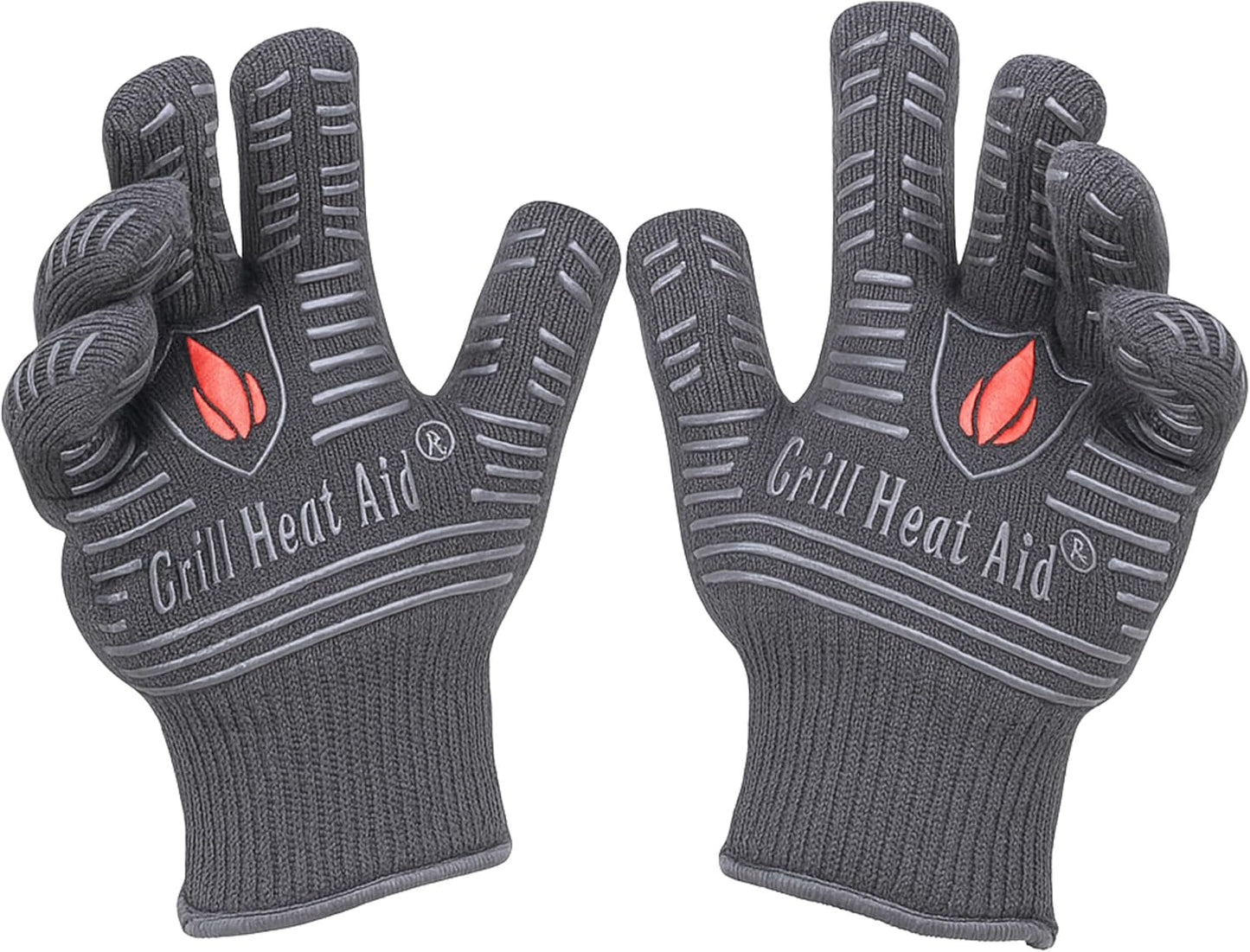 GRILL HEAT AID BBQ Grill Gloves 1472°F - Extreme Heat Resistant Oven Mitts for Grilling, Smoker & Fire Pit with Silicone Grip & EN407 Cut Resistance - Short Cuff, Dusky Gray