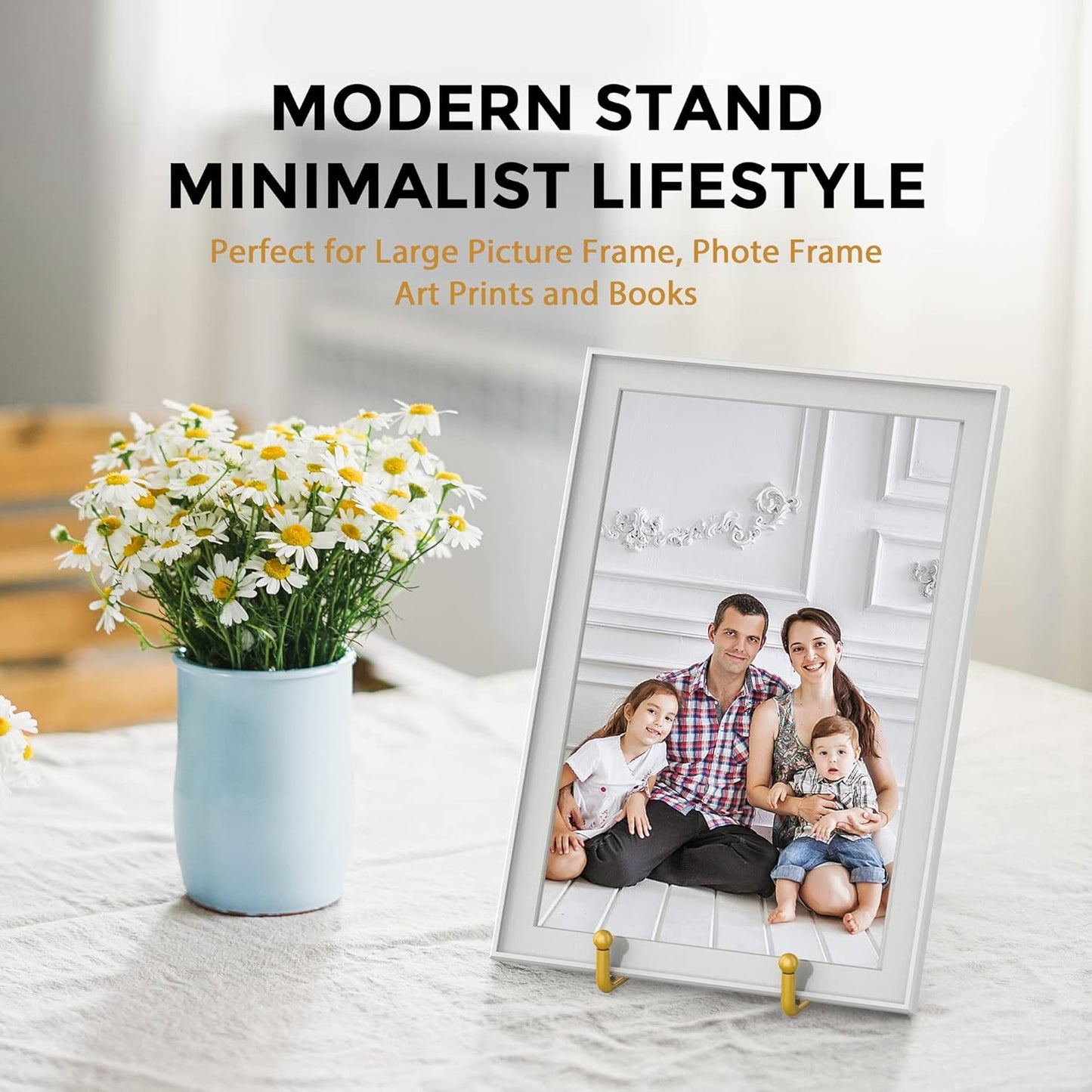 TR-LIFE 4 Pack 10 Inch Large Plate Stands for Display - Gold, Metal Picture Frame Holder Stand + Small Easels for Decorative Plate, Platter, Book, Plaques, Photo, Tabletop Art