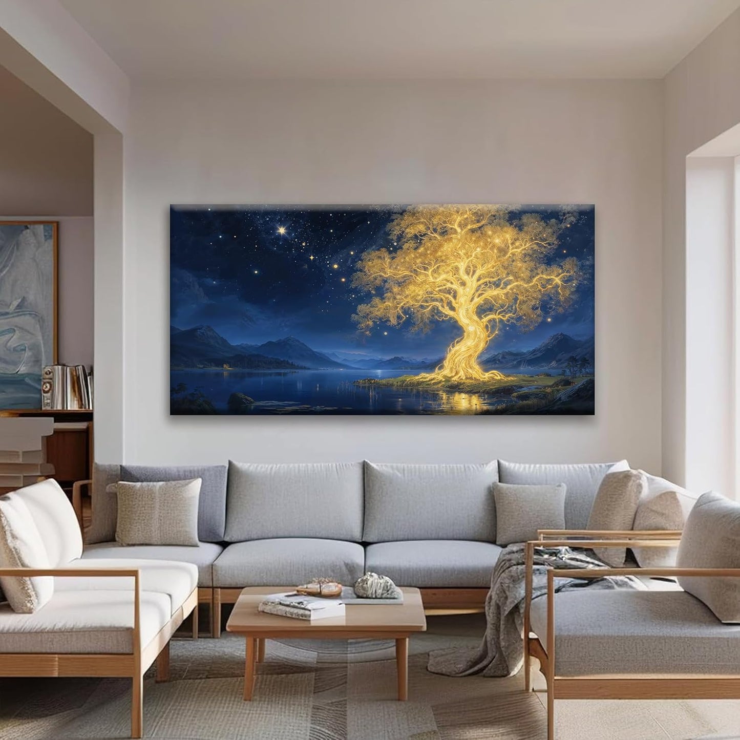 Suconvng Large Gold Tree Wall Art For Living Room Pictures Canvas Wall Art Decor Abstract Tree Plants Wall Art Print Modern Painting Pictures For Bedroom Home Kitchen Office 29" X 58"