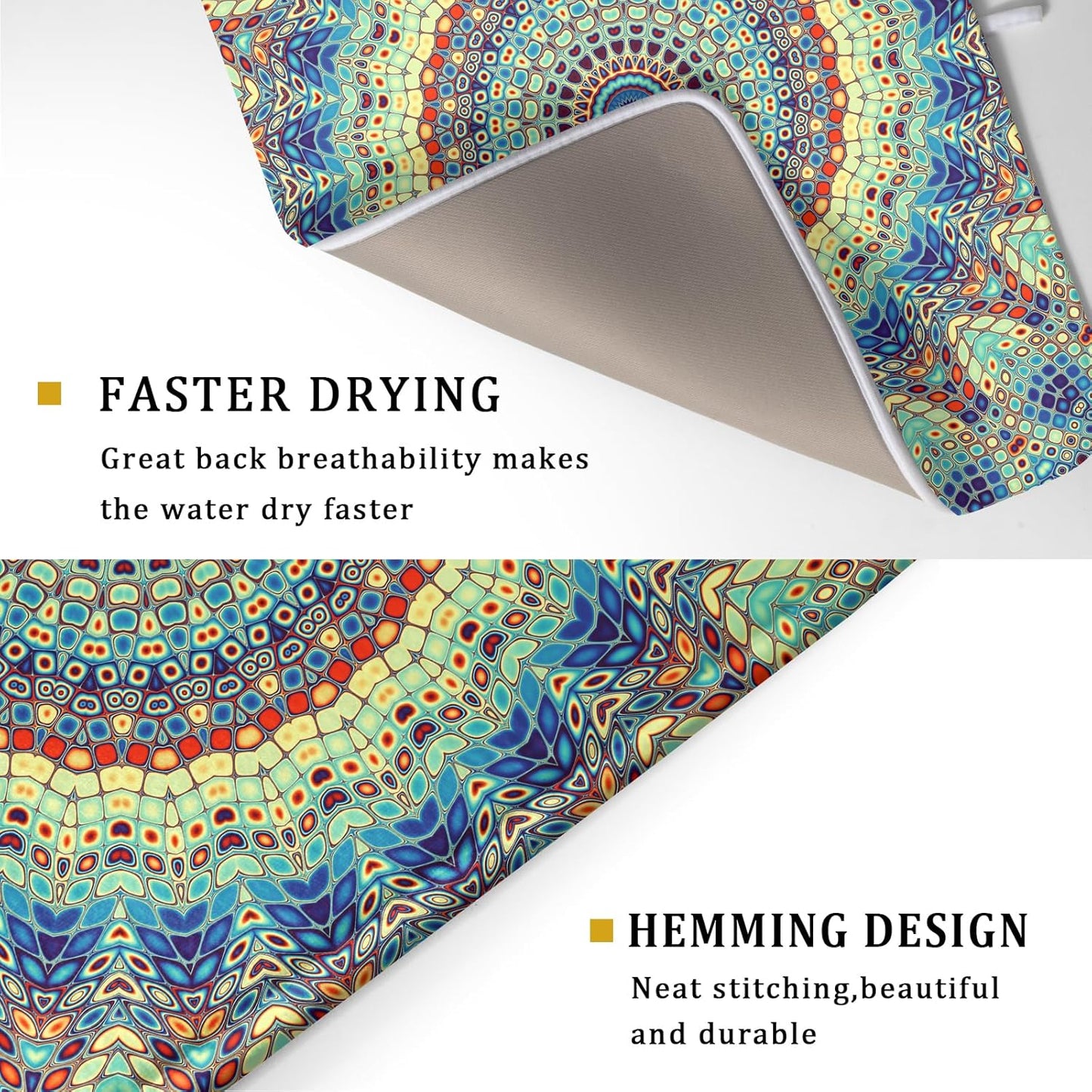 aportt Bohemian Drying Mats for Kitchen Counter 18×24 Inch Boho Mandala Ethnic Large Drying Mat for Dishes Microfiber Farmhouse Dish Rack Mat Drainer Pad Washable Absorbent Dry Mat