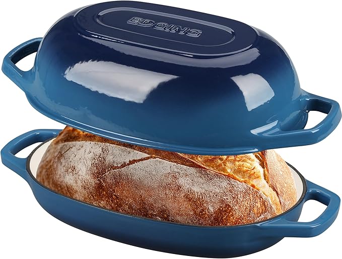 Enameled Cast Iron Oval Dutch Oven Pot with Lid, Dutch Oven for Sourdough Bread Baking, Oval Bread Pan, 5qt, Lake Blue