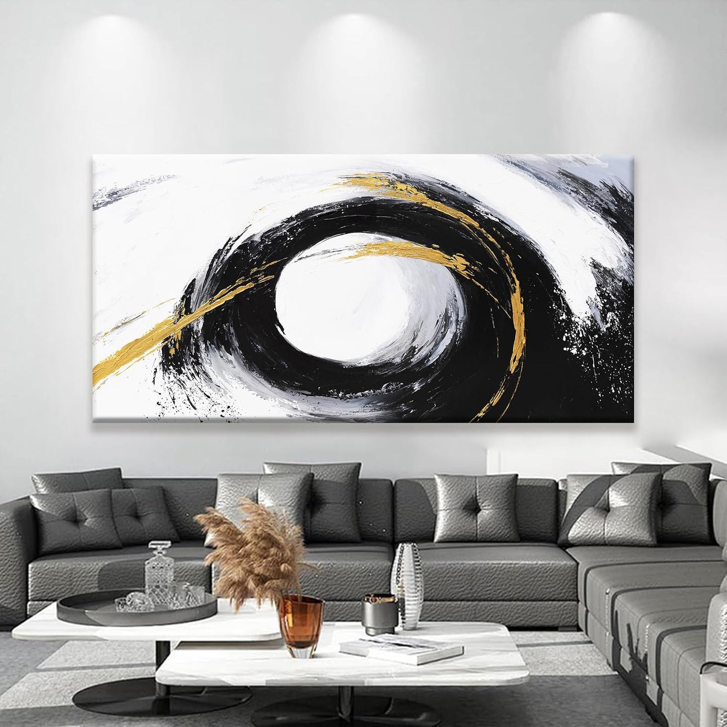QSQ Large Abstract Wall Art For Living Room Prints Artwork Canvas Art Wall Decor Black And Gold Wall Art Modern Painting Abstract Art For Hotel Office Home Decoration 29 X 58 Inch