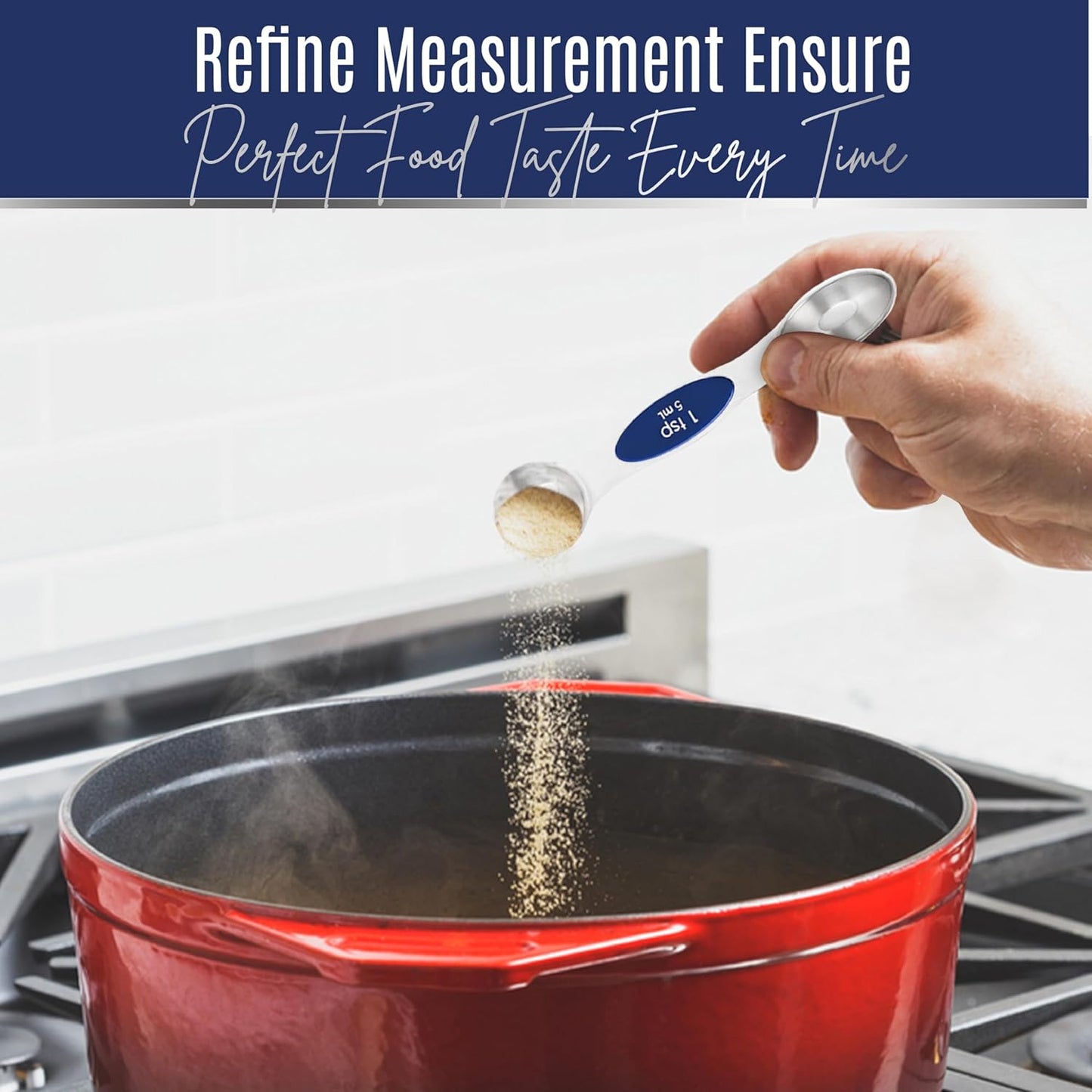 Magnetic Measuring Spoons Set of 9 Stainless Steel Dual-Sided Stackable Measuring Spoon Nesting Teaspoons Measuring Dry and Liquid Ingredients, Fits in Spice Jars Set of 9 (Sapphire)