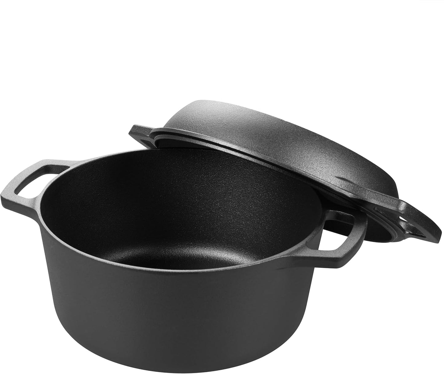 Pre-seasoned Cast Iron Double Dutch Oven Pot with Skillet Lid, Dual-handle, for Bread Baking, Outdoor, Campfire Cooking, 5 Quart