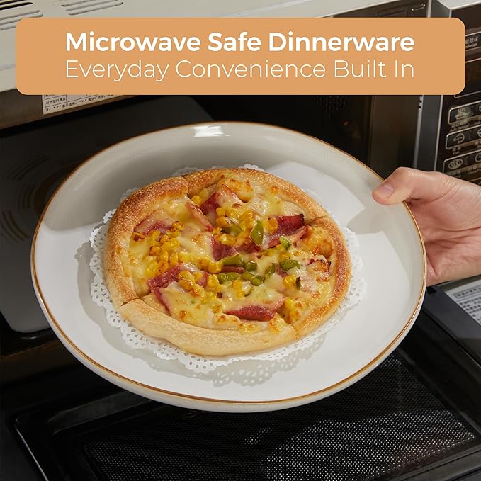 32 Piece White Dinnerware Set with Pasta Bowls, Reactive Glaze Stoneware for 8 | Perfect for Multi‑Course Dinners, Hosting Large Groups, Holiday Serving Needs