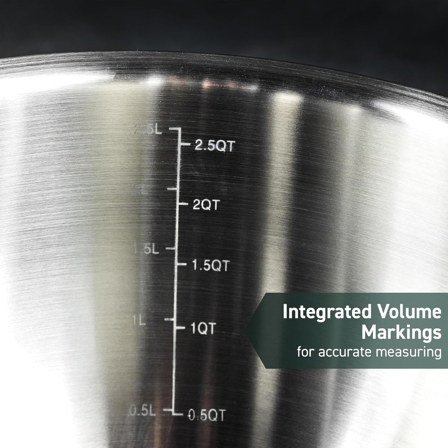 HexClad Stainless Steel Mixing Bowl Set, 3-Piece with Vacuum Seal Lids and Non-Slip Base, 1.3,3 and 5 Quarts