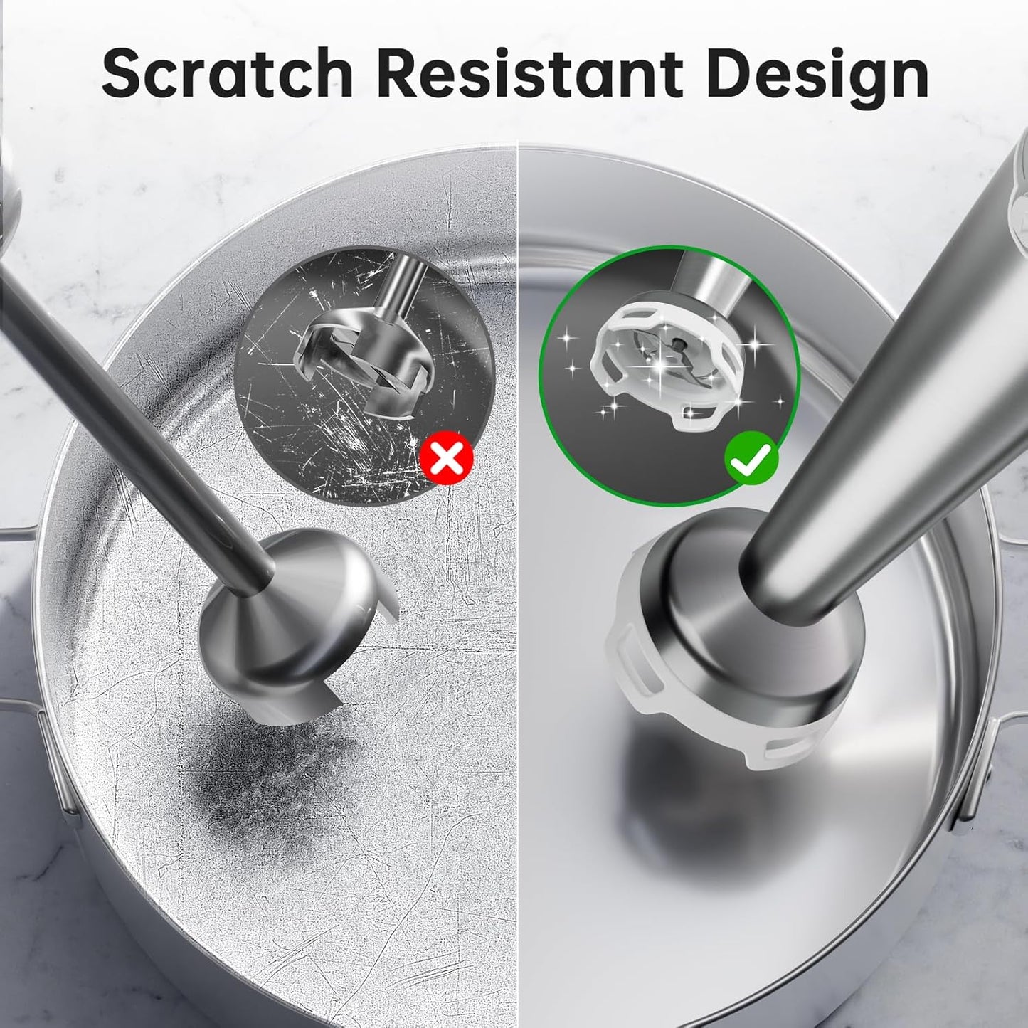 Immersion Blender Handheld Corded Hand Blenders Set 1100W, Trigger Variable Speed 5 in 1 Stick Emulsifier with Chopper, Whisk and Frother for Soup, Baby Food and Smoothies, White