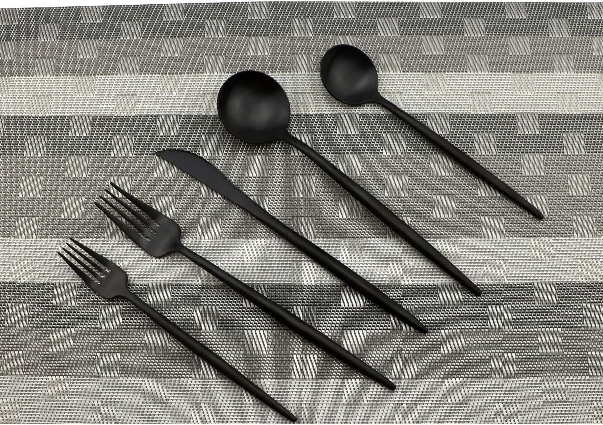 Luxury Black Matte Flatware 20 Pieces 18/10 Stainless Steel Salad Spoons and Forks Knife Set Black Silverware Set DISHWASHER SAFE, Service for 4