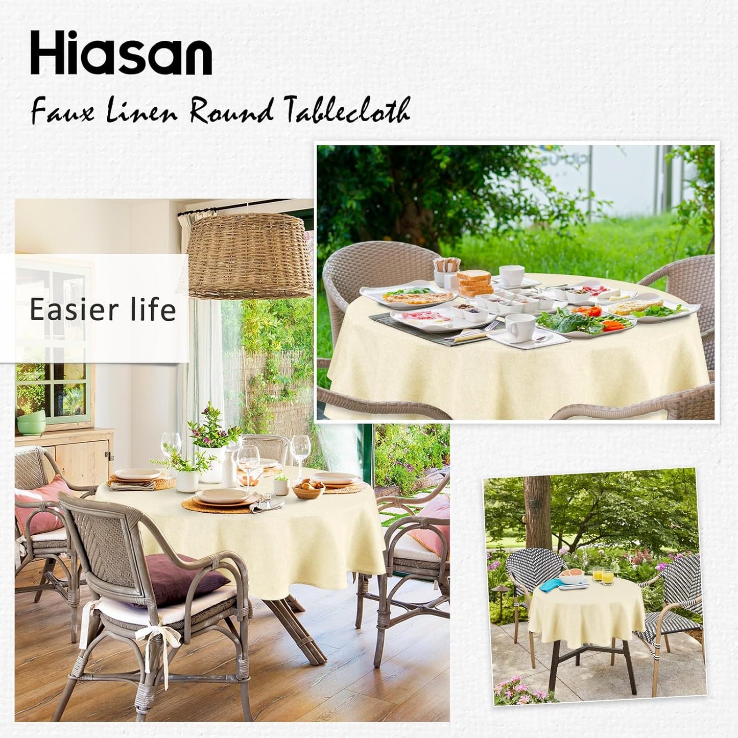 Hiasan Linen Tablecloth 45 Inch Round - Wrinkle and Stain Resistant Washable Polyester Fabric Table Cloth for Dining Room Kitchen Party, Champagne
