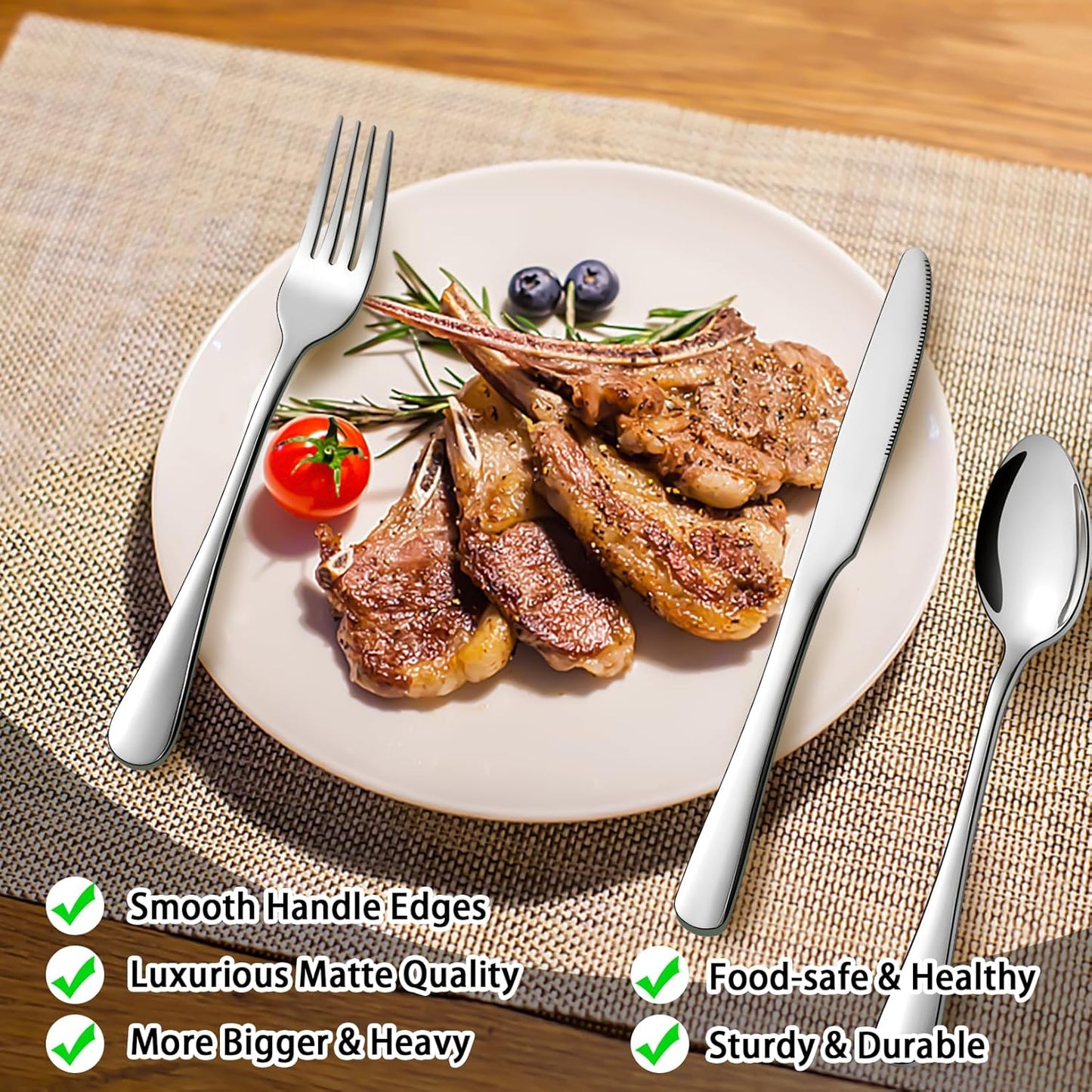 Stainless Steel Flatware Set - Forks, Knives and Spoons for Home and Restaurant Kitchen - Rust Resistant Cutlery Utensils (200, Silver)