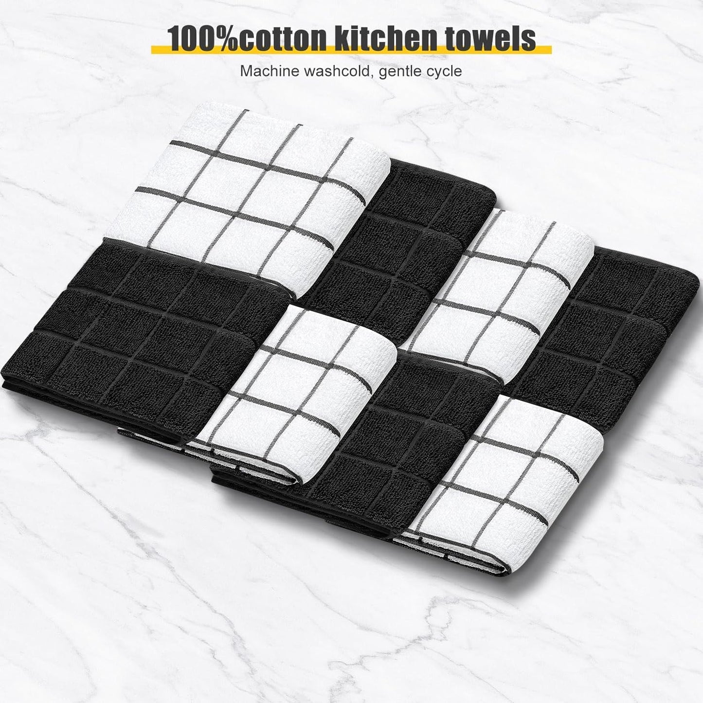Oven Mitts Kitchen Towels Dishcloths with Pot Holders Sets 12PCS, Dish Towels Sets, Oven Gloves Pot Pads Heat Resistant 500 Degrees with Non-Slip Silicone Surface for Cooking Baking Grilling Black