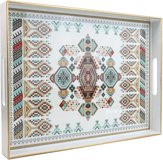 Rectangle Plastic Serving Tray with Handles, Elegant Decorative Tray for Coffee Table, Ottoman, Living Room, Kitchen, and Outdoor Use. 12"*16"*1.6" D