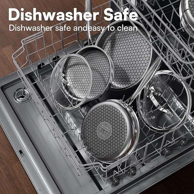 Non Stick Frying Pans Set with 3 Lid, Non-Toxic Hybrid Pans Set Nonstick (8+10+12inch),Pan for cooking, nonStick Cookware, Dishwasher and Oven-Safe Cookware Sets, Stainless Steel Skillets