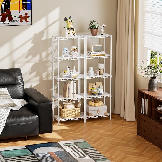 SINGAYE 5 Shelves Storage Shelf Wire Closet Bathroom Organizers Metal Pantry Kitchen Small Garage Shelving Unit Laundry Room Organization Home Corner Rack Estantes para Cocina White 10" Dx16 Wx55”H