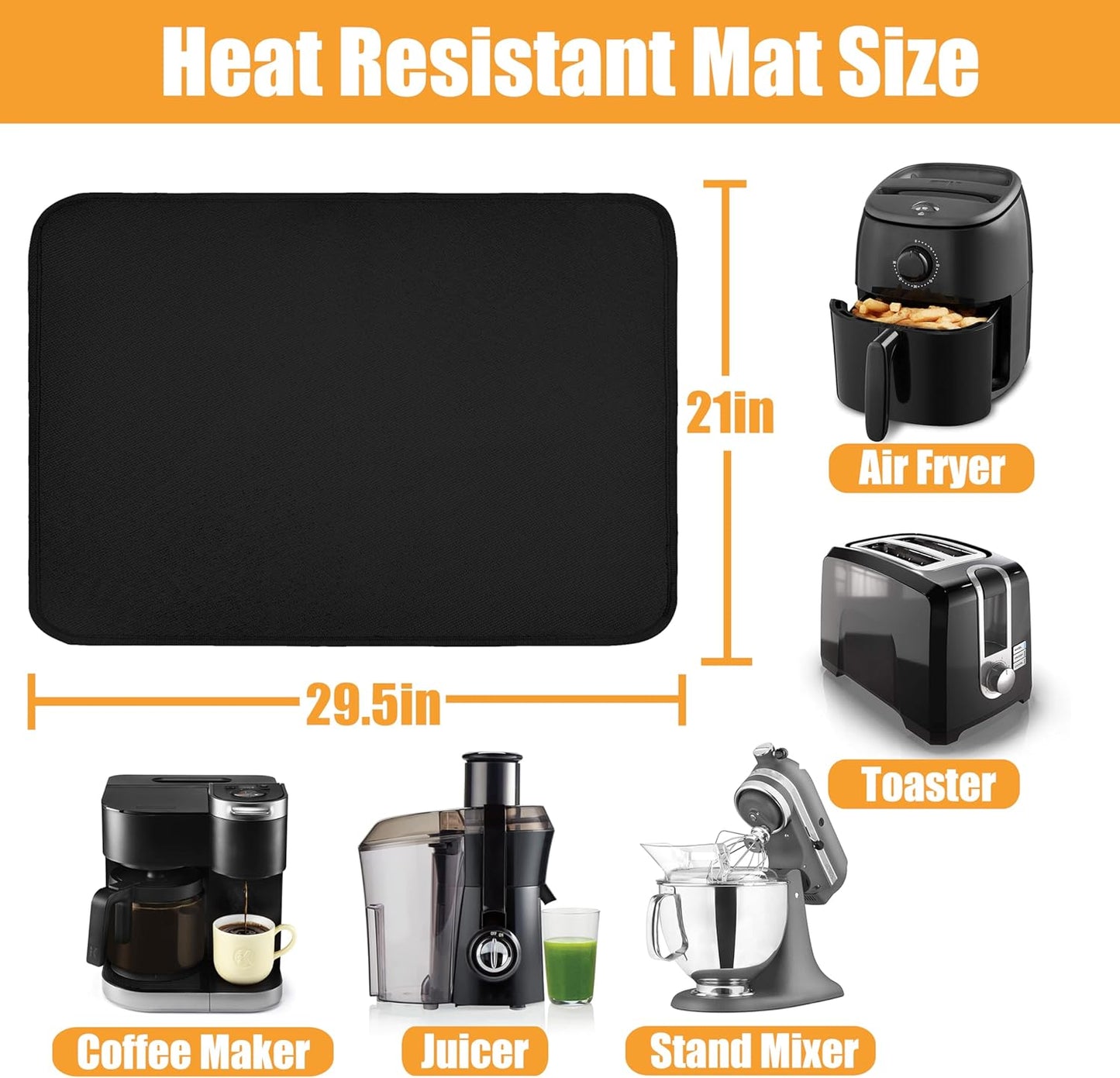 Heat Resistant Mat for Air Fryer, Countertop Protector, Fireproof Silicone Slider Mat for Appliances (Black, 21 x 29.5in)