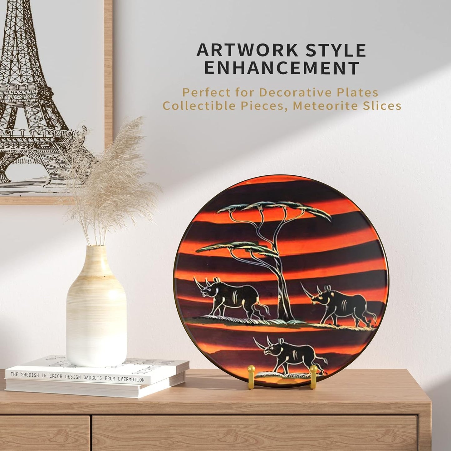 Metal Square Wire Plate Stands for Display - 4.5 Inch Holder + Picture Frame Stand Easel for Book, Decorative Plate, Plaque, Photo, Platter (Gold 2 Pack)