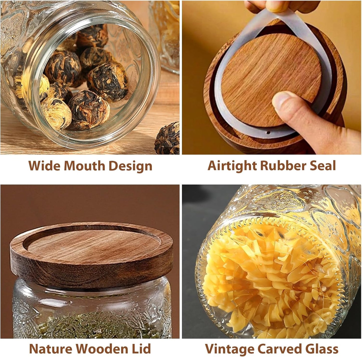 6-Pack 24 OZ Vintage Glass Jar with Lid, Airtight Food Storage Canisters with Bamboo for Kitchen Counter Pantry, Ideal for Coffee, Candy, Tea, Oats, Sugar, Cookies Decorative Jars