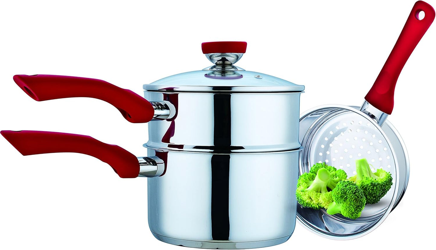 Culinary Edge Stainless Steel Nonstick 4-Piece Double Boiler Set Saucepan and Steamer