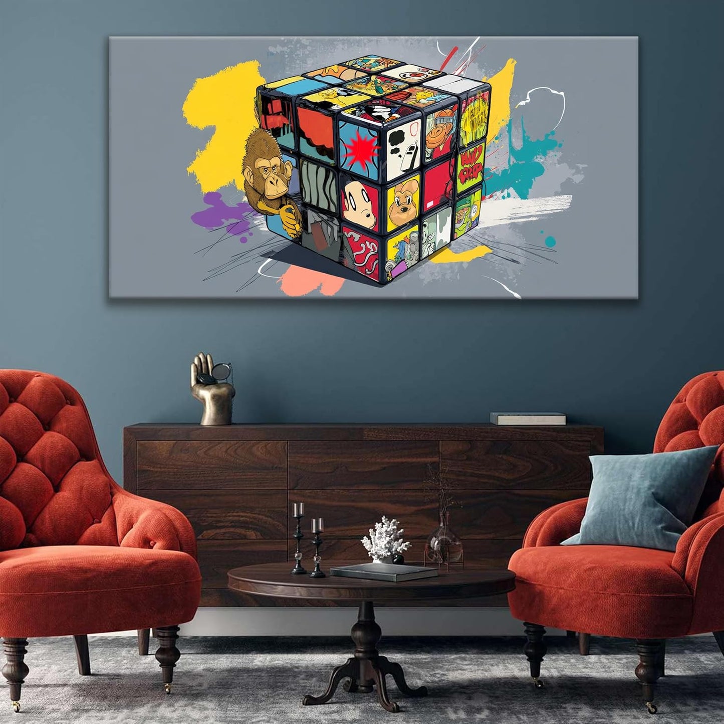 Suconvng Large Abstract Wall Art Graffiti Cube Wall Art Picture Painting Canvas Art Wall Decor Artwork Print Picture For Bedroom Multicolor Office Home Wall Decor Artwork 29 X 58 In
