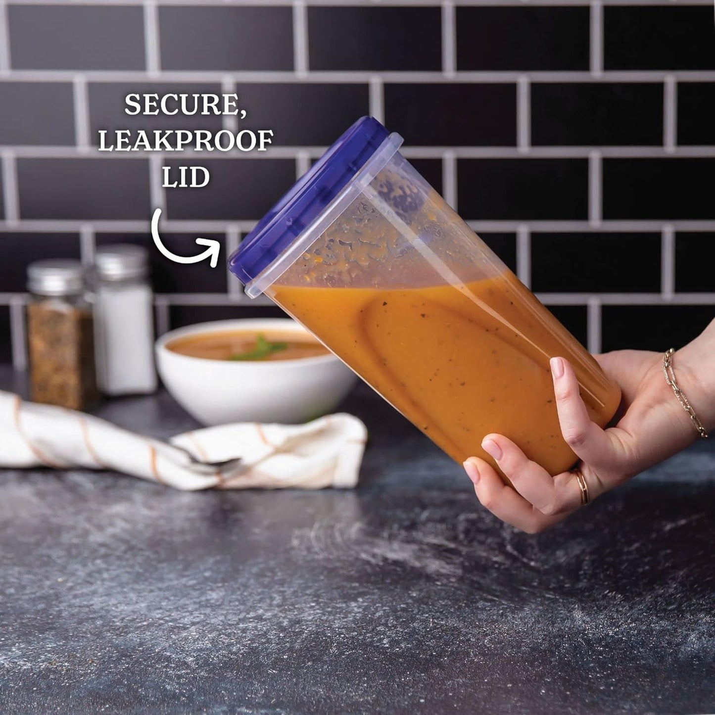 PLASTICPRO [48 oz 8 Pack] Twist Top Deli Containers Clear bottom With blue Top Twist on Lids Reusable, Stackable, Food Storage Freezer Container Pack of 8