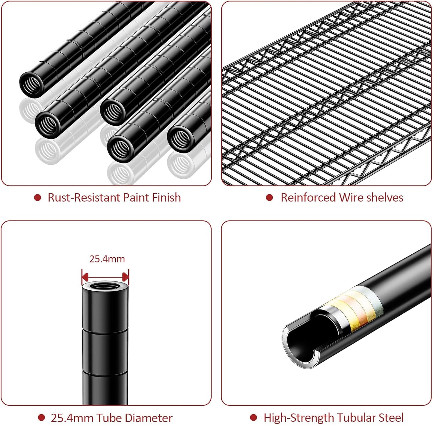 IZEUK 4-Tier Metal Garage Shelving, Heavy Duty Adjustable Storage Rack Organizer, Industrial Steel Shelves for Basement, Kitchen, Office, Warehouse (Black, 17.7" D x 59.1" W x 70.9" H)