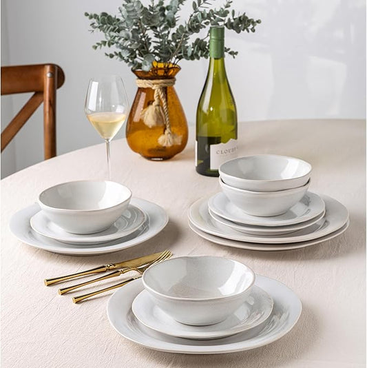 AmorArc Ceramic Dinnerware Sets, Handmade Stoneware Reactive Glaze Plates and Bowls Set, Scratch Resistant | Dishwasher & Microwave Safe Dishes Set, Service for 4 (12pc)