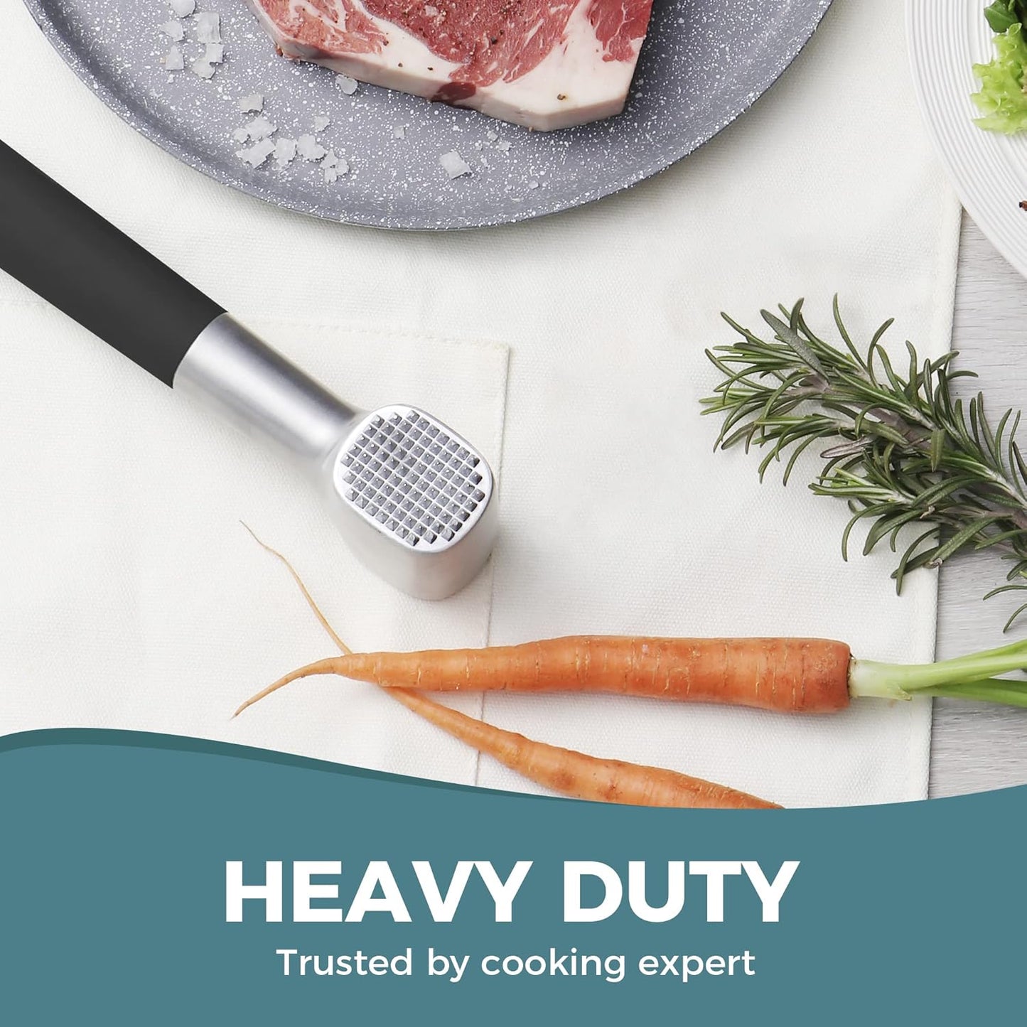 KITEXPERT Meat Tenderizer Hammer with Comfortable-Grip Rubber Handle, Dual-side Meat Mallet for Kitchen, Heavy Duty Meat Pounder Hammer For Tenderizing Steak, Beef and Fish - Black