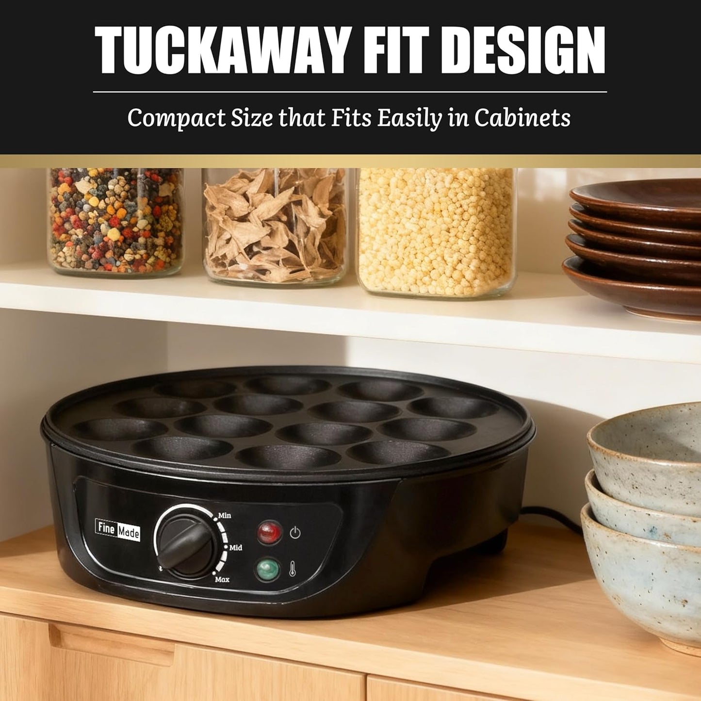 Non Stick Mini Pancakes Maker Machine, Electric Poffertjes Pan with Browning Control, Small Ebelskiver Aebleskiver Pan, Dutch Mini Pancake Maker, with Brush & Forks, 14 Slots, Black