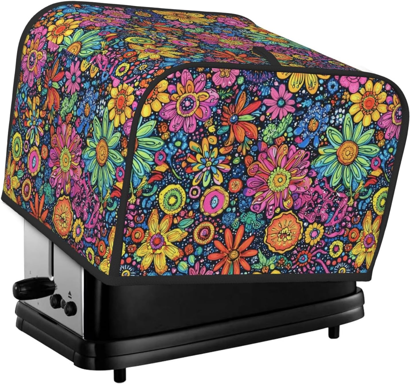 Toaster Cover 4 Slice Colorful Flower Art Kitchen Small Appliance Covers with Pockets Dust and Fingerprint Protection