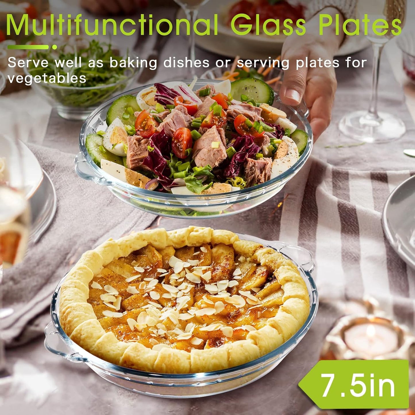 ZYER Glass Pie Plate 18.8oz Small Pie Dish Small Pie Pan for 1~2, Glass Pie Dish for Baking, 7.5 Inch 2pack