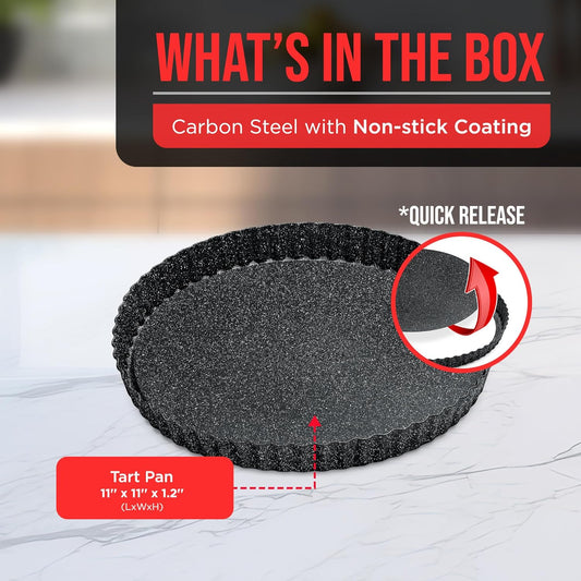 Tart Pan – Quick Release Removable Base, Non-Stick Fluted Edge, Durable Steel - Create Perfect Pies, Fruit Tarts, and Quiches with Ease