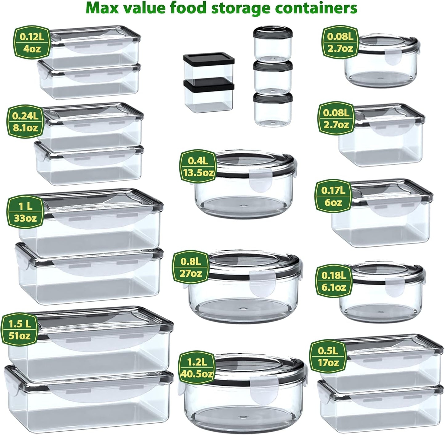 44 Pcs Food Storage Containers with Lids Airtight- 22 Stackable Boxes-22 Lids) Plastic Meal Prep Container for Pantry Kitchen Organization, Microwave, Dishwasher, Freezer Safe -100% Leak Proof