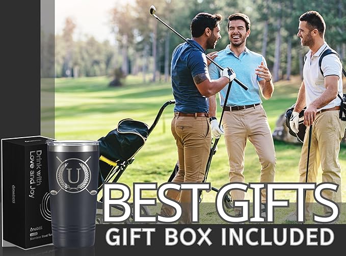 Onebttl Golf Gifts for Men with Initial for Golfer & Golf Lovers, 20oz Travel Mug, Perfect Gifts for Men, Birthday, Christmas - U
