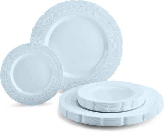 " OCCASIONS " 80 Plates Pack,(40 Guests) Extra Heavyweight Vintage Wedding Disposable/Reusable Plastic Plates 40 x 11'' Dinner + 40 x 8.25'' Salad/Dessert Plate (Chateau Blue)