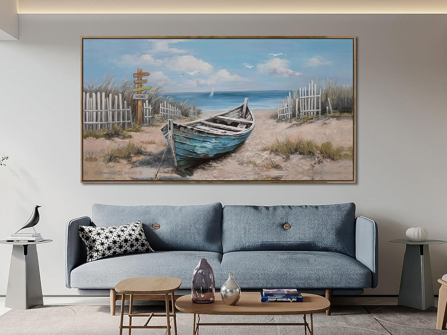 Ardemy Framed Canvas Wall Art Extra Large Boat Bedroom Pictures Wall Decor Living Room, Beach Seascape Paintings Wall Decor Textured Artwork for Kitchen Dining Room Home Office, 58"x29"