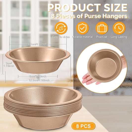 8 Pcs mini pie tins 4 inch Pie Pan Dish for Baking Carbon Steel Pizza Nonstick Plate Bakeware Set Oven Air Fryer Cake Bread Meat (Champagne)