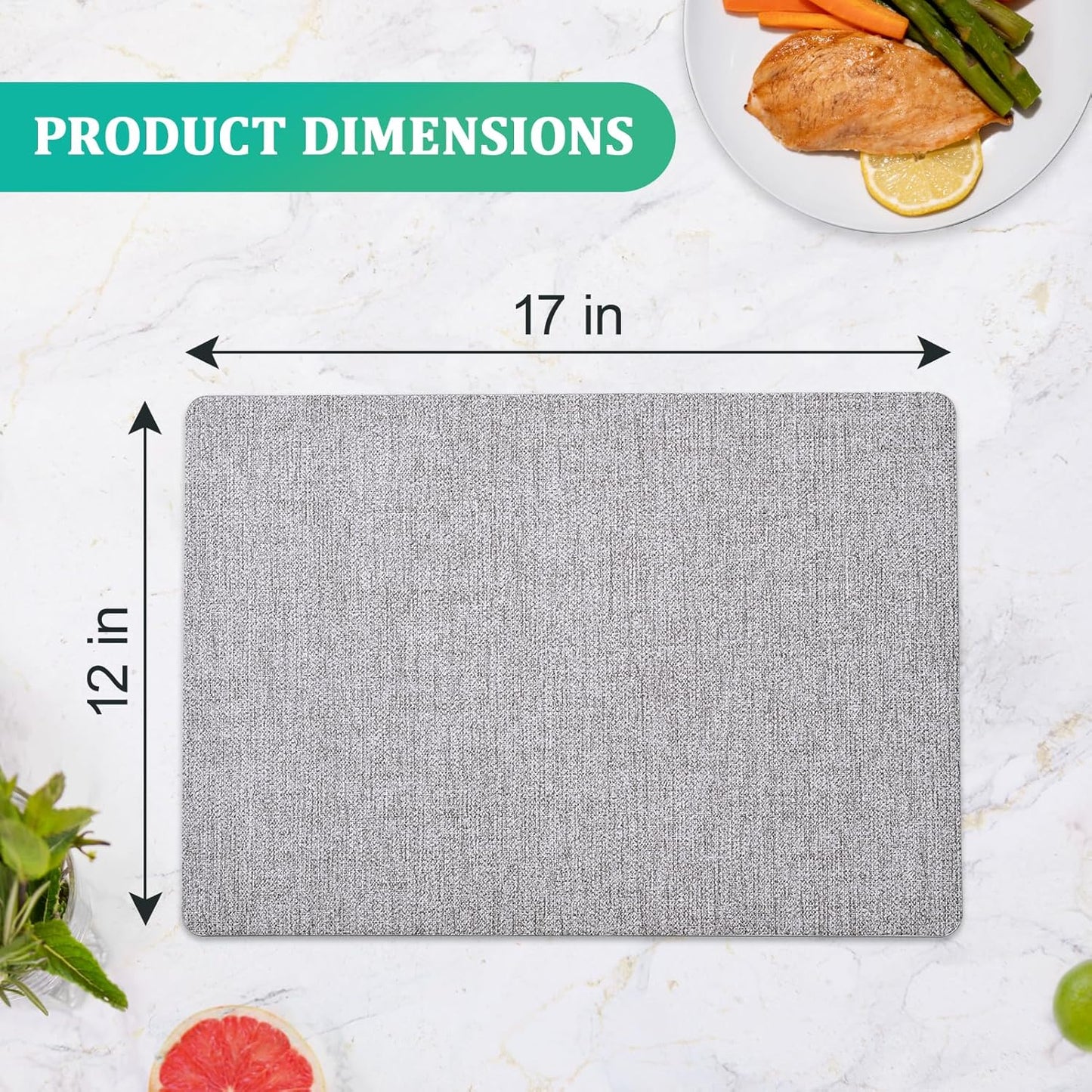 FOCUSLINE Faux Leather Placemats Set of 6, Light Grey Table Place Mats, Waterproof and Non-Slip Dining Table Mats for Indoor & Outdoor Use