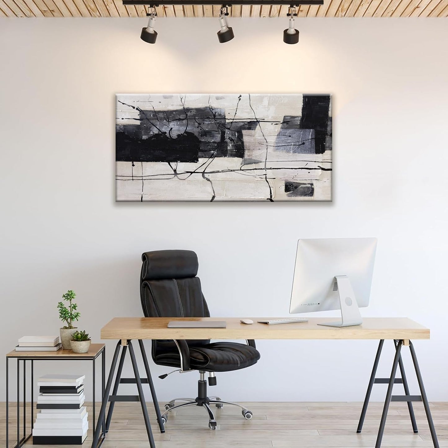 Black Abstract Wall Art prints Decor Grunge Room Decor Art Canvas Wall Decoration 24" x 48" Painting Black And White Artwork for Bedroom Home Office Dining Room Decor