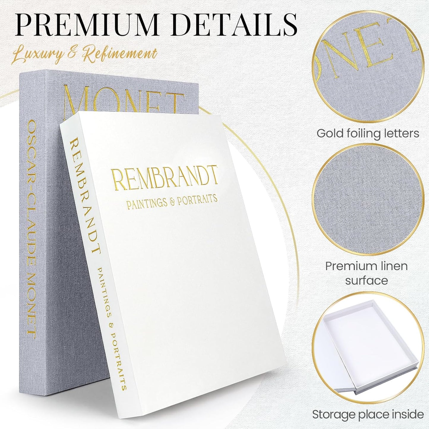 Decorative Books for Home Decor- 2Pcs Linen Decorative Boxes for Aesthetic Room Decoration, Modern Fake Book Storage Boxes for Coffee Table, Bookshelf or Mantle Decor, Light Gray