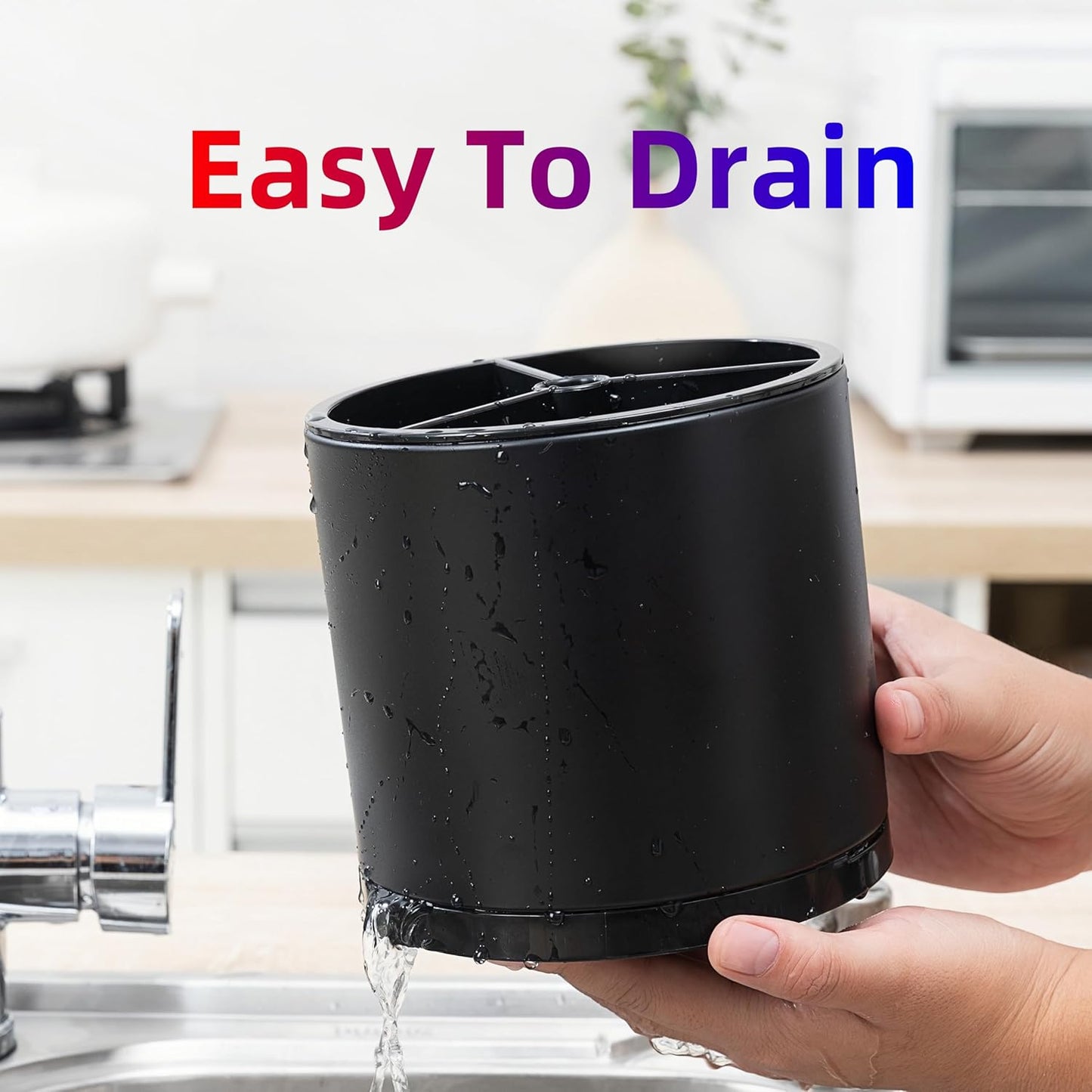 Silverware Organizer Kitchen Utensil Holder 360°Rotating For Counter Organizer Stainless Steel Storage Silverware Caddy 3 Compartment Flatware Spoon Spatula Tool Cutlery Container(Black)