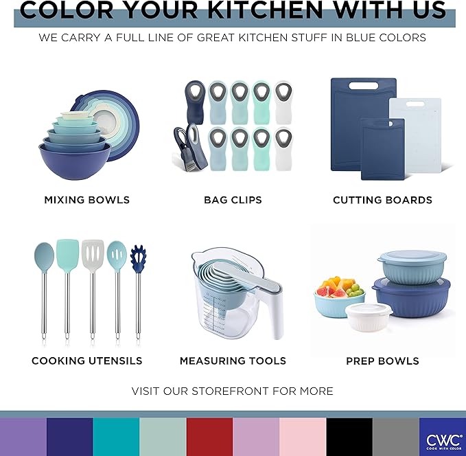 COOK WITH COLOR Silicone Cooking Utensils, Kitchen Utensil Set, Easy to Clean Silicone Kitchen Utensils, Cooking Utensils for Nonstick Cookware, Kitchen Gadgets Set, 38 Piece, Blue and White