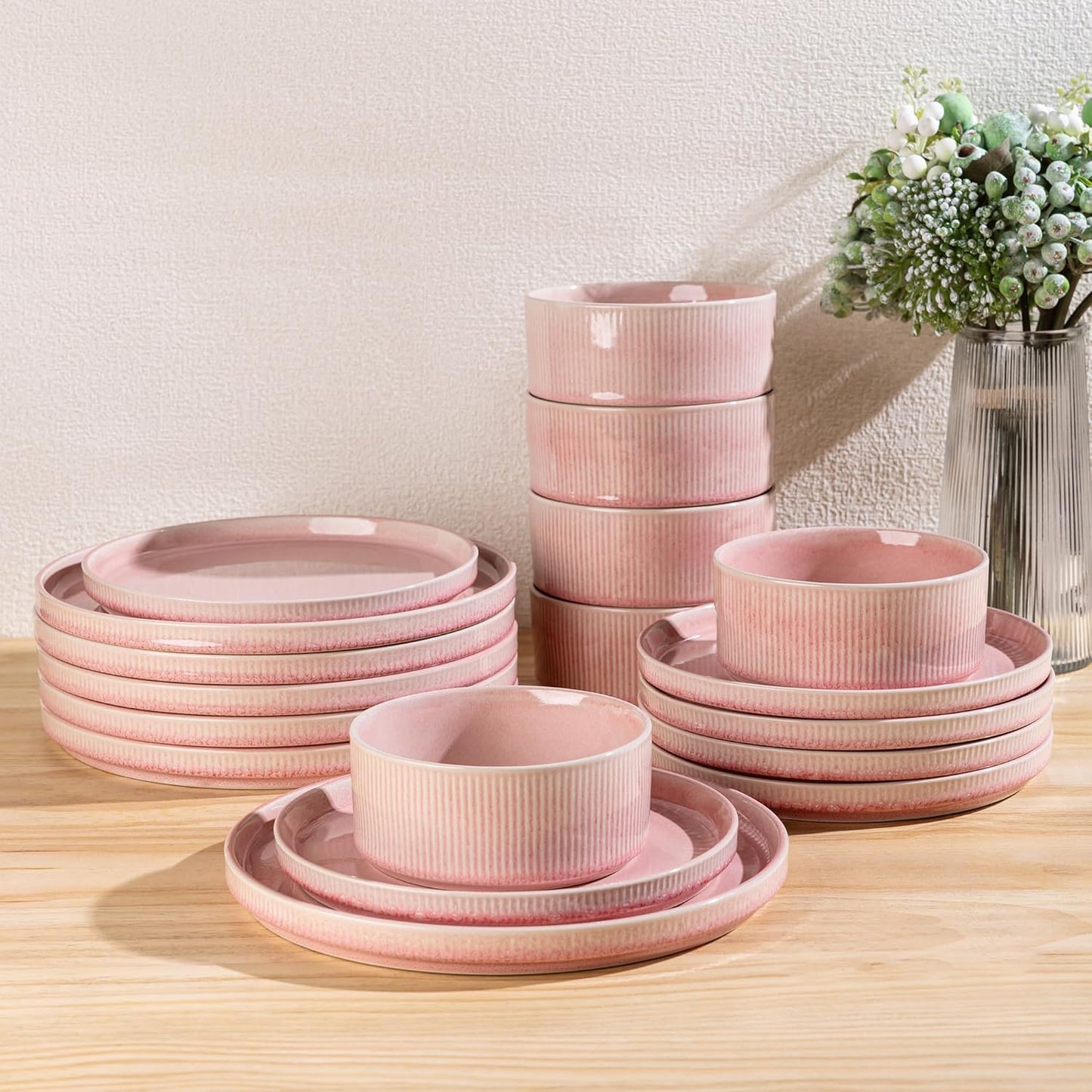 GBHOME Stoneware Dinnerware Sets for 4,Round Reactive Glaze Ceramic Plates and Bowls Set,Highly Scratch Resistant | Dishwasher & Microwave Safe Dishes Set,Service for 4(12Pcs)